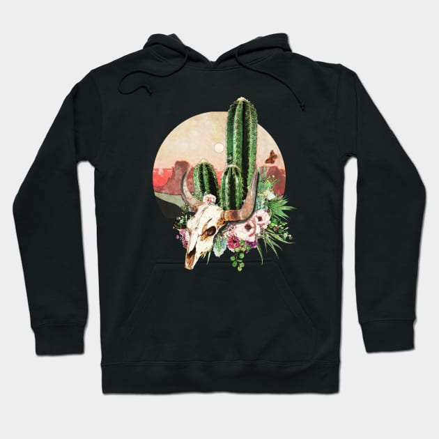 Desert cactus, cow Skull and succulents plant, rural,cowboy,wild,rustic Hoodie by Collagedream